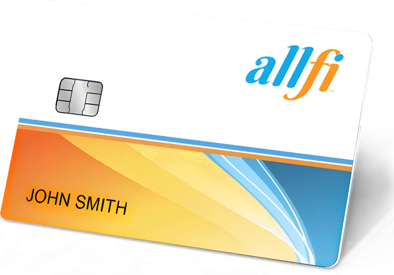 Front of the AllFi card, with the sample name John Smith.