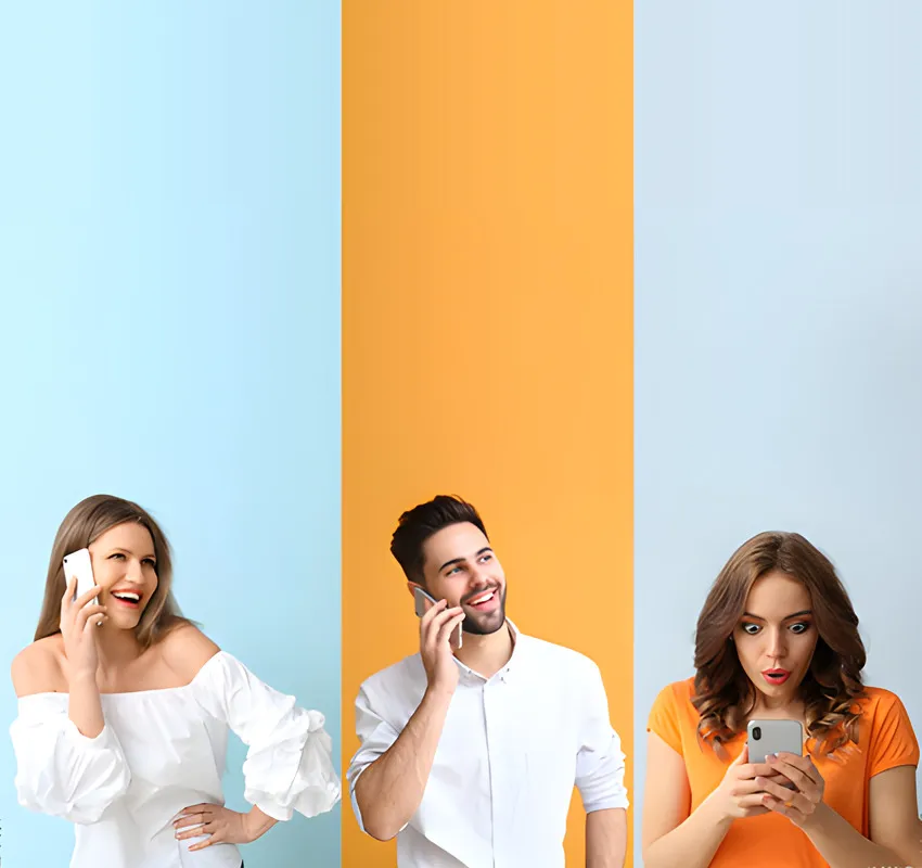 Three people talking on their phones.