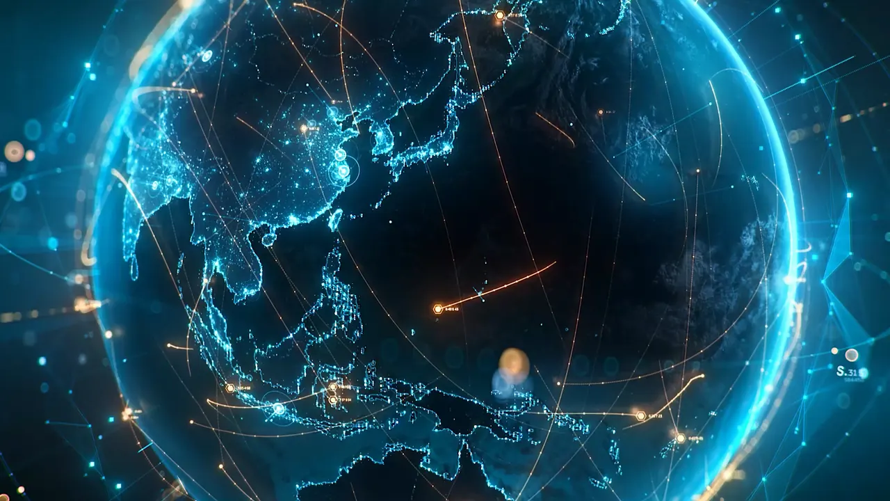 A glowing globe in AllFi blue and orange on a dark background.